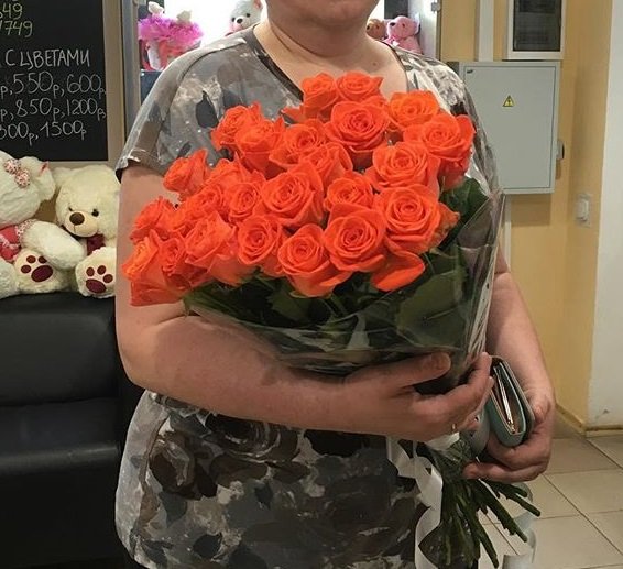 Роза Вау (оранжевая). Букет из 25 роз. Высота 60 см