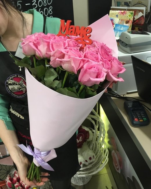 Роза Ревиваль (розовая). Букет из 25 роз. Высота 70 см