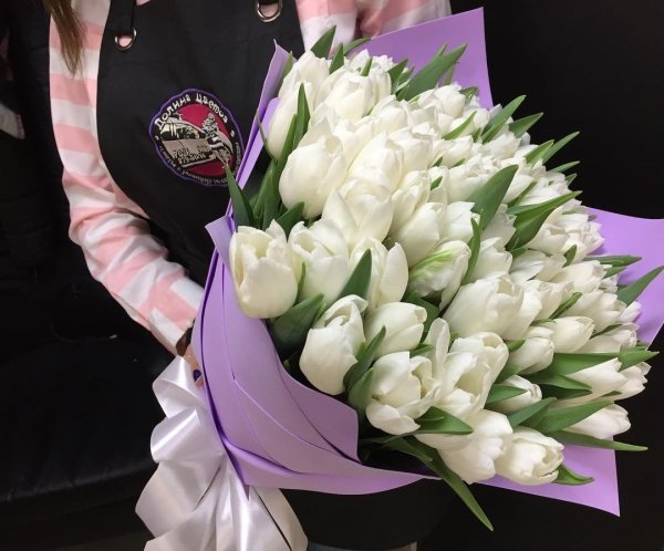 Букет из 75 тюльпанов. белый